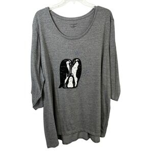 Catherines Plus Size 3X Top 26/28W Gray Penguin Rhinestone Lace 3/4 Sleeve 1829